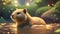 Beautiful Encounter: Closeup Illustration of a Capybara Amidst Nature\\\'s Serenity