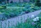Beautiful English cottage country garden with path running between flower beds - image