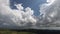 Beautiful epic cinematic view of valley, Gumbashi Pass. Clouds, mountains, rain