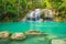 Beautiful Erawan Waterfall in Erawan National Park, Kanchanaburi, Thailand