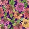 Beautiful euphorbia pulcherrima flower on violet background. Seamless pattern. Fabric, wallpaper, bed linen.