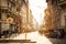 Beautiful European Italian Street Defocused Sunset. Horitzontal. Italy, Milan.