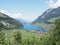 Beautiful european lake Brienz seen from Brunig Pass in Switzerland with clear blue sky in 2018 warm sunny summer day