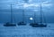 Beautiful evening blue Adriatic sea, yachts and early morning sky, Croatia. Evening seascape. Trendy Banner with color of the year