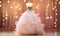 Beautiful evening luxurious wedding dress decorated with feathers