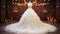 Beautiful evening luxurious wedding dress decorated with feathers