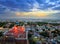 Beautiful evening scene of Trichy Tiruchirapalli city - view from ancient Rock Fort Rockfort and Hindu temple, Tamil Nadu