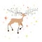 Beautiful fabulous deer stomps his hoof. A young deer with antlers in the form of tree branches. Cartoon character.