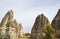 Beautiful Fabulous unique forms of sandstone landscape with eroded bizarre rock formations of Cappadocia, Turkey