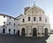 Beautiful facade of ancient Basilica of San Bartolomeo all`Isola located in Tiberina island in Rome and built in the year 1000 to