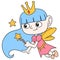 The beautiful fairy girl flies with a magic wand to fulfill your dream, doodle icon image kawaii