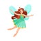 Beautiful Fairy and Pixie in Green Dress with Wings Vector Illustration