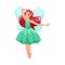 Beautiful Fairy and Pixie in Green Dress with Wings Vector Illustration