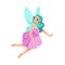 Beautiful Fairy and Pixie in Pink Dress with Wings Vector Illustration