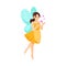 Beautiful Fairy and Pixie in Yellow Dress with Wings Vector Illustration