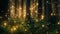 Beautiful fairy-tale dense forest with burning fireflies in background, generated ai