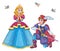 Beautiful fairytale Elf princess and prince with sword. Set characters. Children`s isolated illustration for print and sticker.