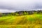 Beautiful Fall Landscape with Wavy Colorful Fields Under rainy Grey Skies