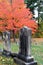 Beautiful Fall scene with old weathered headstones, Caldwell Cemetery, Lake George, New York, 2016