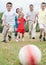 Beautiful family of five on outdoors running