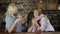 Beautiful family having breakfast in the kitchen