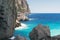 Beautiful famous bay of Sa Calobra on the island of Mallorca, Spain. Turquoise sea, rocks. Travel to the Balearic Islands
