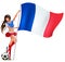 Beautiful fan teen girl holding French flag