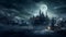 Beautiful Fantasy Nightime Magical Castle Scene Illustration