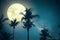 Beautiful fantasy palm tree tropical beach with Milky Way star in night skies,
