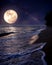 Beautiful fantasy tropical beach with Milky Way star in night skies, full moon