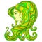 Beautiful fantasy woman with green hair forest fairy shaman. Isolated pattern