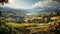 Beautiful farm countryside landscape with autumn fields