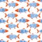 Beautiful fashinable seamless pattern with cute watercolor fish. Stock design illustration.