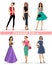 Beautiful fashion girls set. Fashion women\'s clothes. Colorful vector illustration.