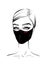 Beautiful fashion woman portrait hand-drawn in a black protective mask. Ink sketch woman in quarantine mask. Isolated fashion draw