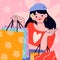 beautiful fashion young woman happily shopping with shopping bags. 8 March women\\\'s day concept.