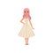 Beautiful fashion young woman with long pink dyed hair, stylish girl in white dress vector Illustration on a white