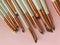 Beautiful fashionable beauty cosmetic glamorous white and gold brushes and brushes for applying makeup and powder and cosmetics on