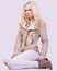 Beautiful fashionable blonde girl in jacket