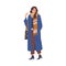 Beautiful fashionable young woman in casual outerwear. Stylish warm seasonal wear. Modern female character in blue