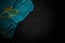 Beautiful feast flag 3d illustration - dark image of Kazakhstan flag with large folds on black stone with empty place for text