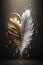 Beautiful feathers white and light gold tears fall image generative AI