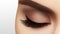 Beautiful female eye with extreme long eyelashes, black liner makeup. Perfect make-up, long lashes. Closeup fashion eyes