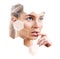 Beautiful female face in honeycombs. Spa concept.