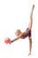 Beautiful female gymnast doing vertical split