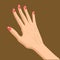 Beautiful female hand, up gesture isolated on brown background
