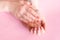 Beautiful female hands. Application Cream, Lotion. Spa and manicure concept