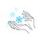 Beautiful female hands. Nail studio. Nail polish logo. blue snowflakes . vector illustration
