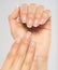 Beautiful female hands. Woman hands with beautiful french manicure, nails