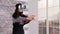 Beautiful female home designer using virtual reality goggles